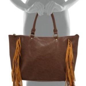 Original Handbag with Fringe Vegan Leather Brown
